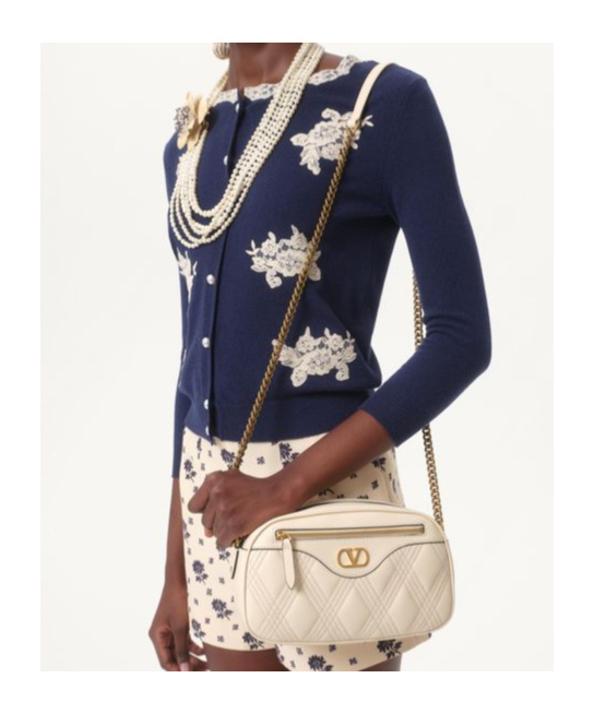 Valentino Virgin Wool Embroidered Cardigan In Blue