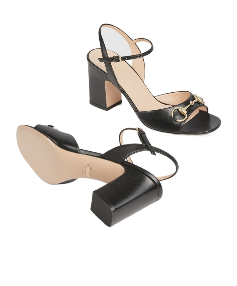 Gucci Horse Title Button High-heeled Sandals In Black