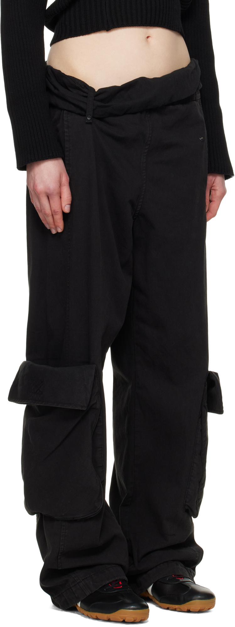 Open Yy Washed Rolled Overalls In Black