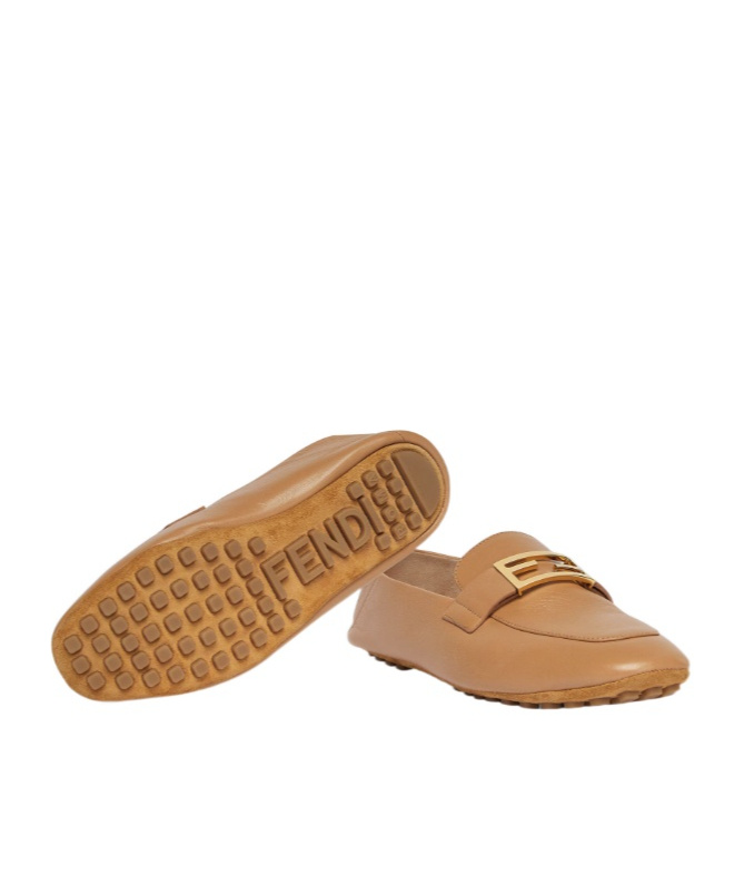 Fendi Baguette Leather Loafers In Nude