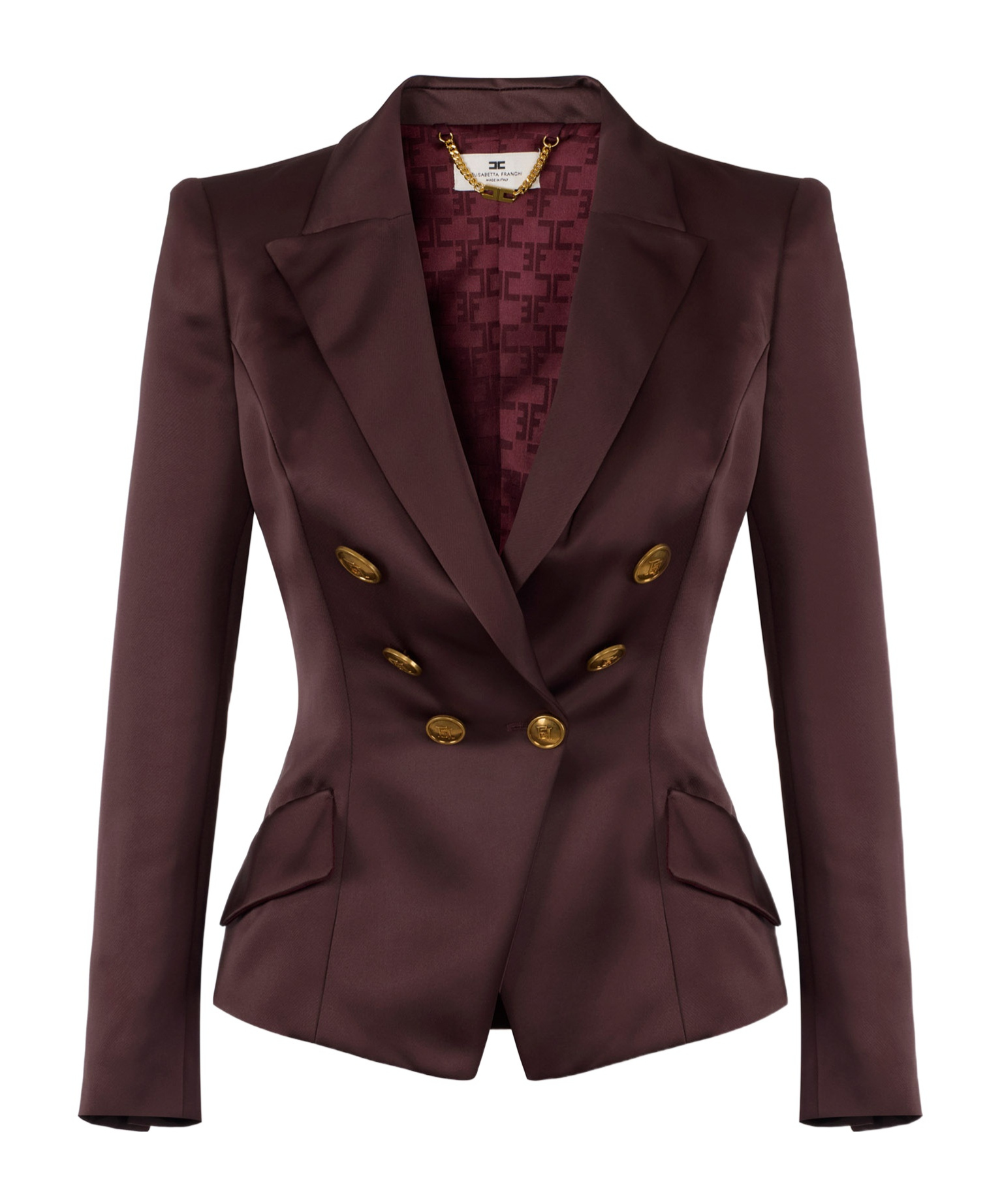 Elisabetta Franchi Duchess Satin Jacket With Jewel Buttons In Red