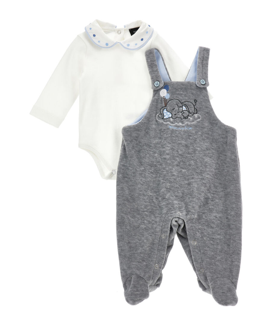 Monnalisa Cotton Chenille Dungarees Set In Gray