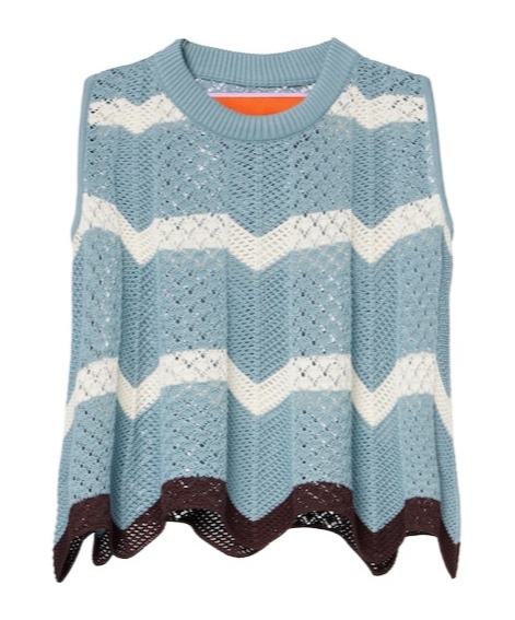 La Doublej Chevron Crochet Cotton Crop Top In Blue
