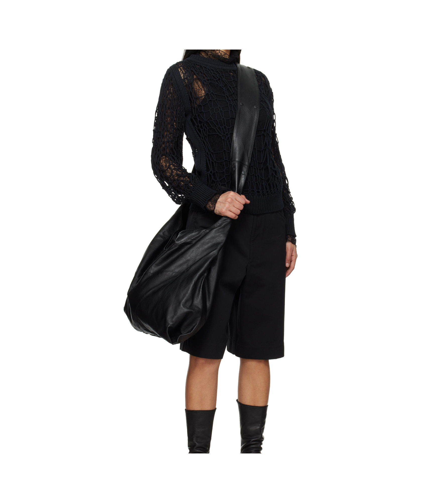 Yohji Yamamoto Patchwork Shoulder Bag In Black