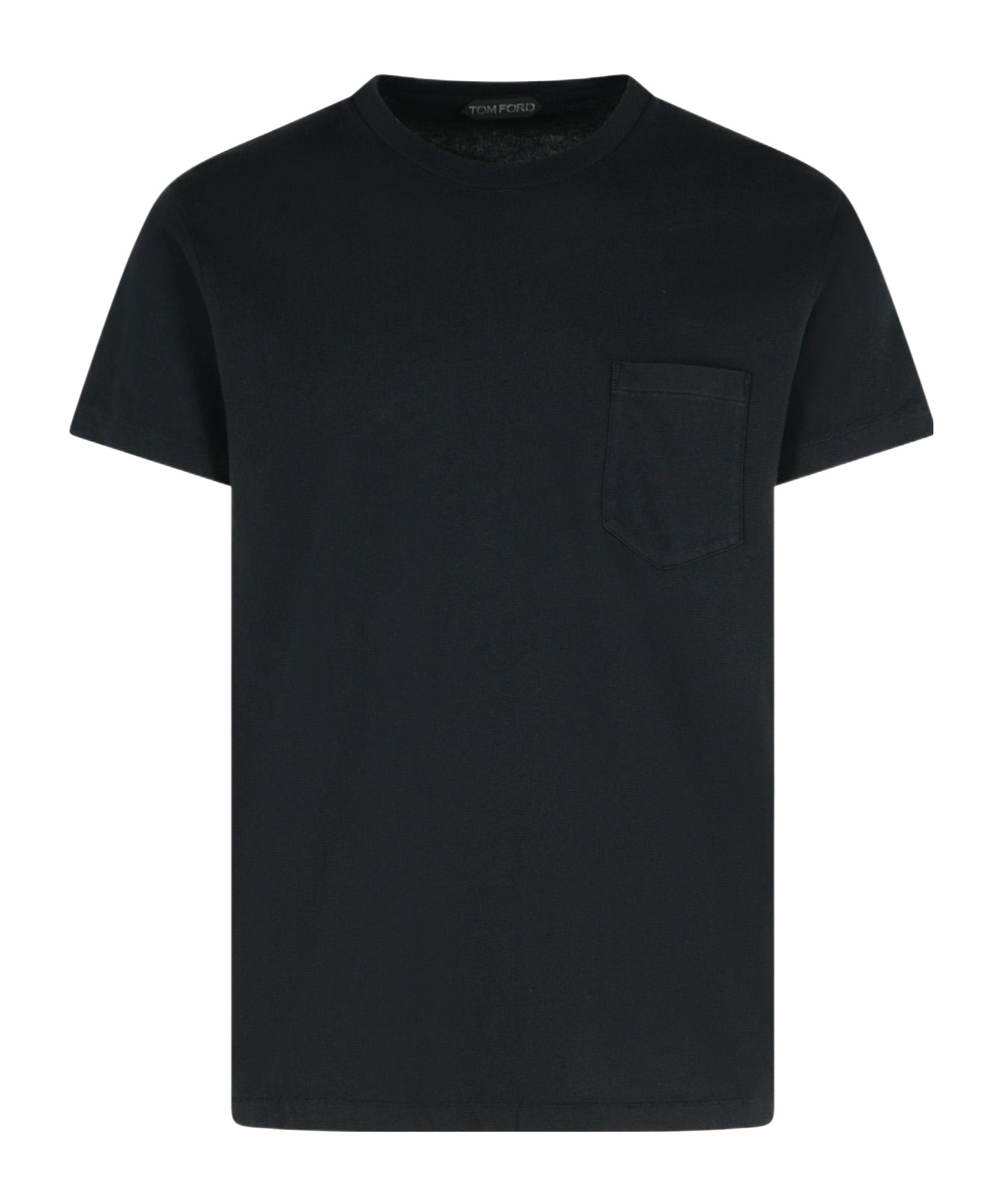 Tom Ford Black Basic Crewneck T-shirt With Tonal Stitching In Cotton Blend Man