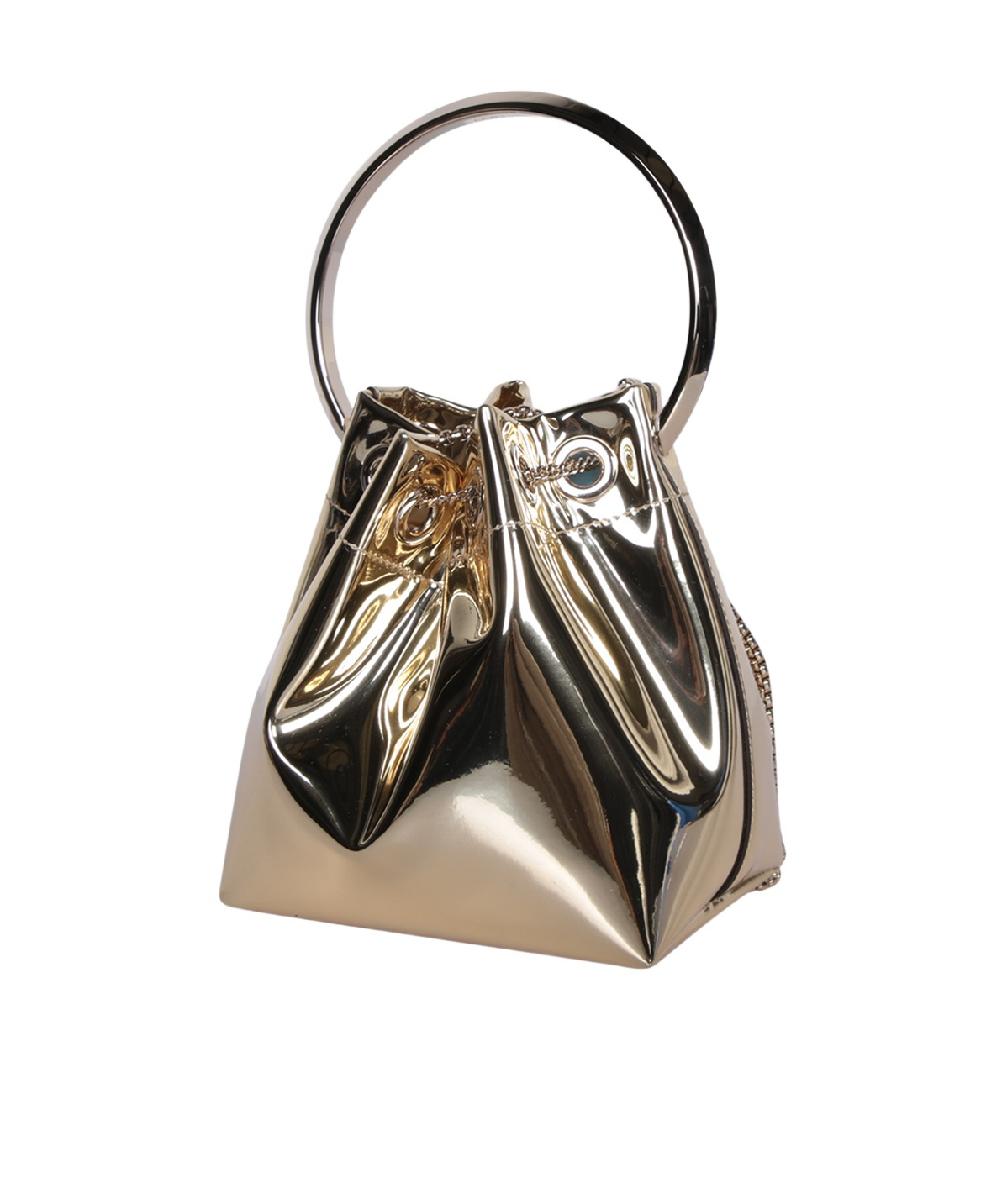 Jimmy Choo Gold Metallic Leather Bon Bon Bucket In Nude