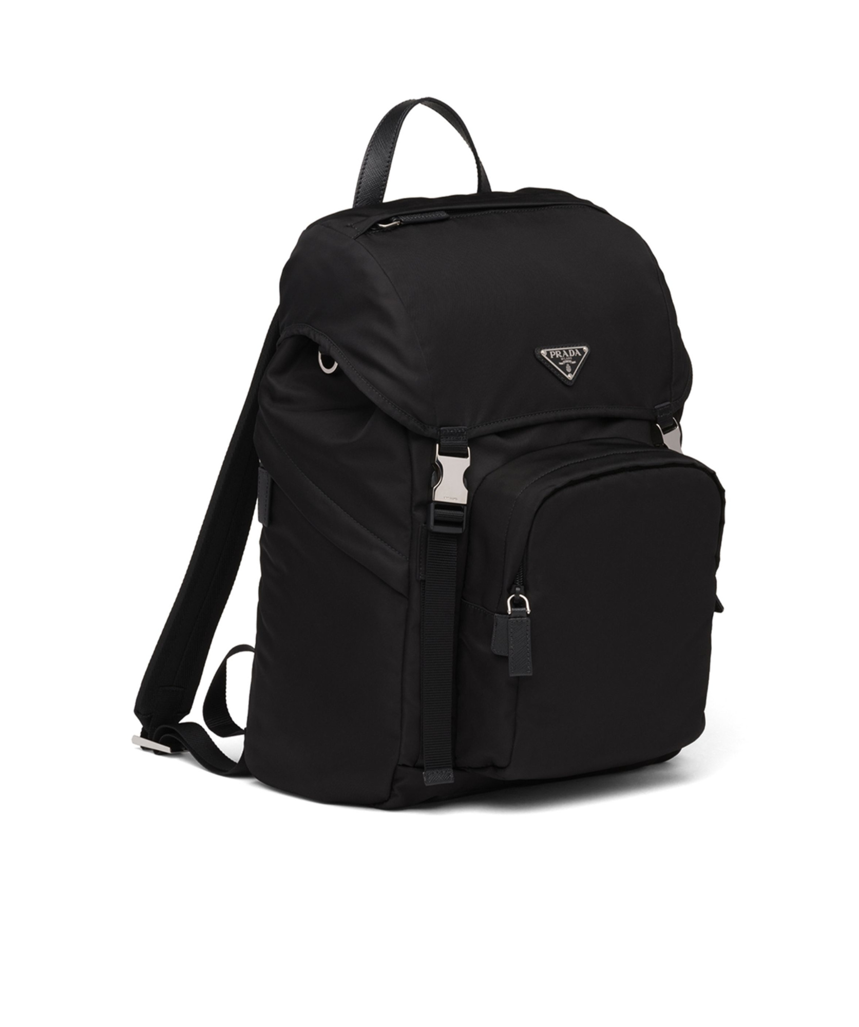Prada Men's Re-nylon Backpack With Snap Fastener In Black