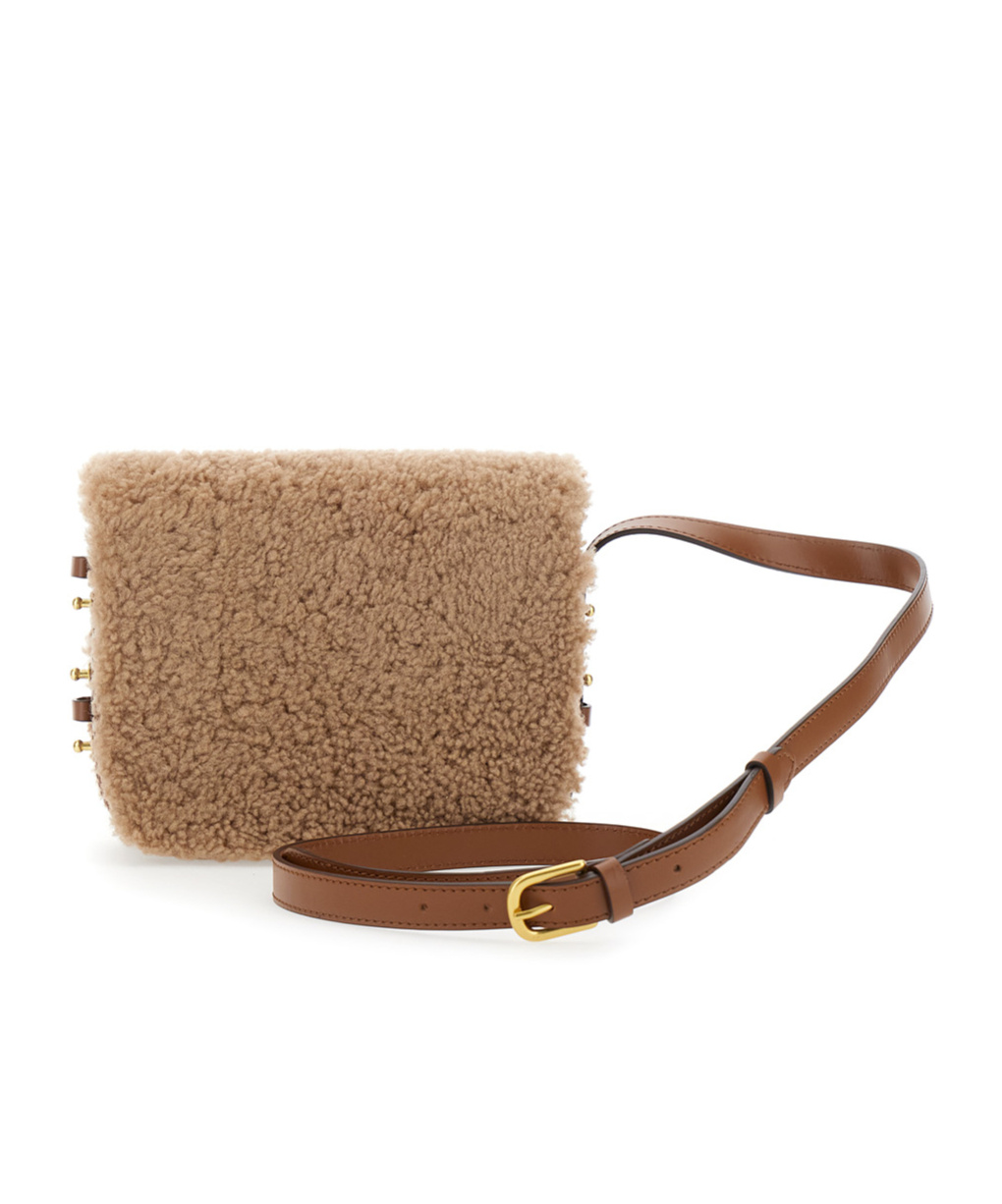 Soeur Plush Textured Mini Bag With Gold-tone Clasp In Neutral