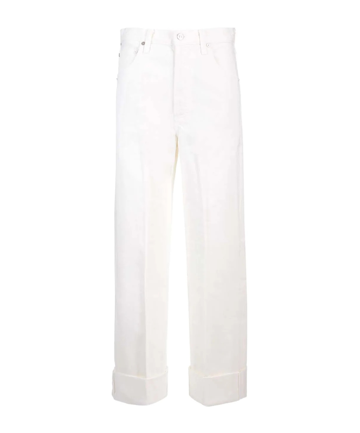 Agolde High Waist Cuffed Denim Trousers In White