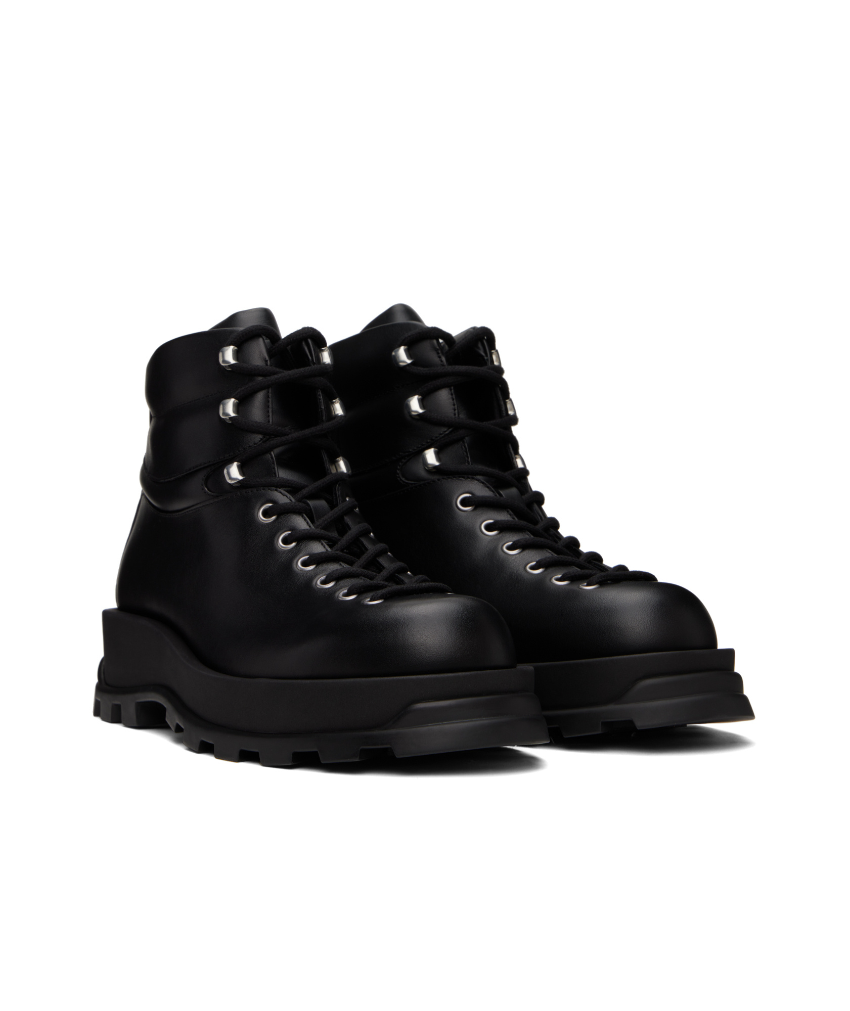 Jil Sander Lace-up Leather Ankle Boots In Black