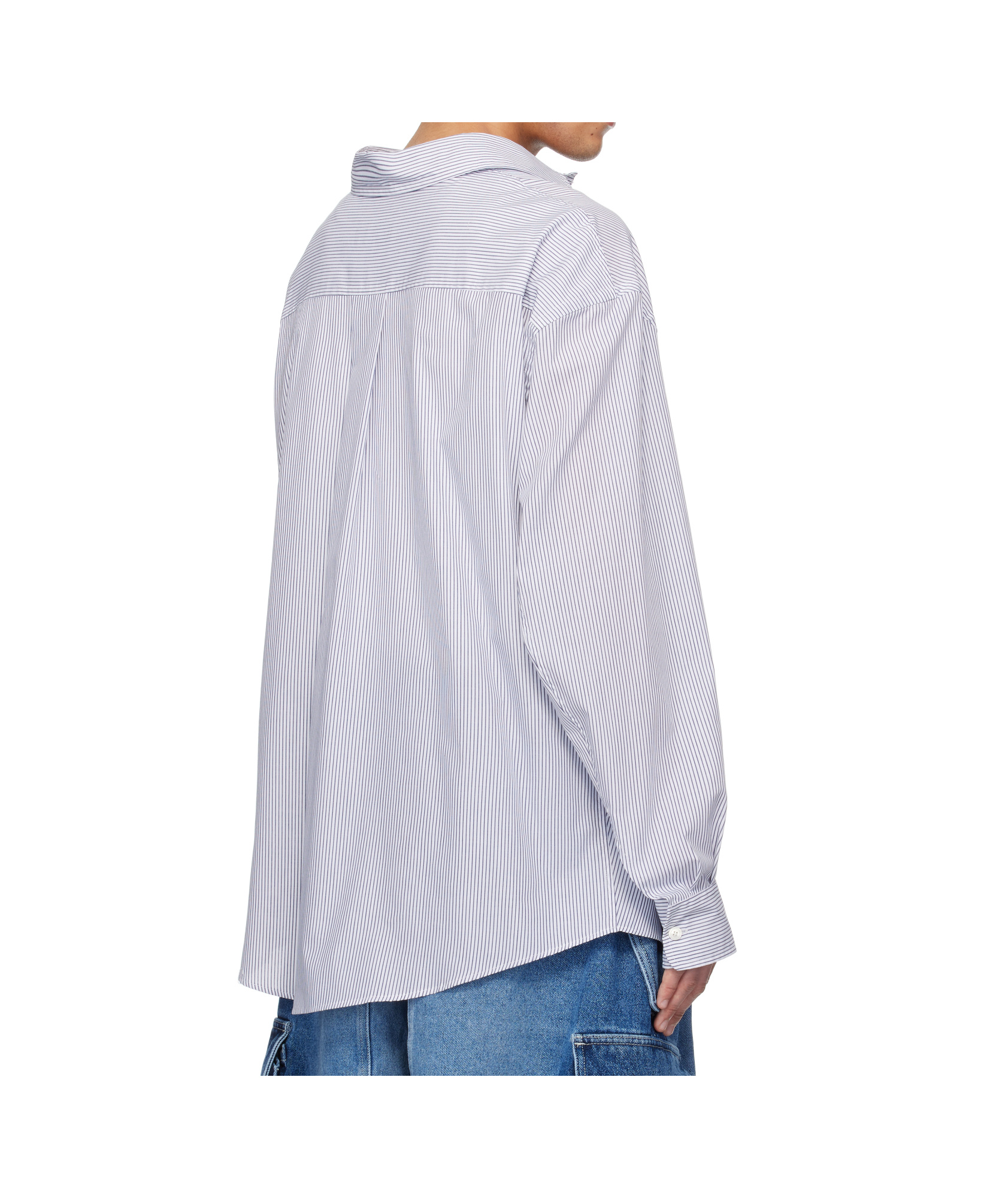 Hed Mayner Navy & White Striped Poplin Shirt In Navy Blue/white