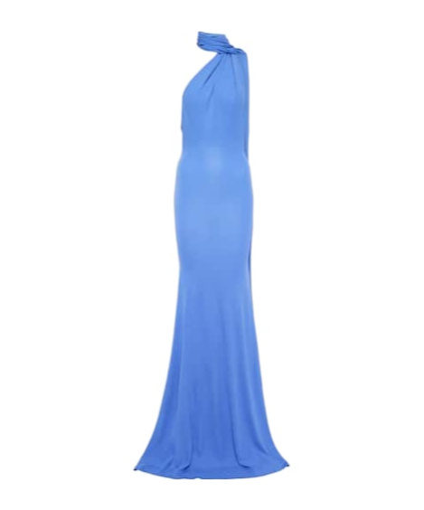Alex Perry Scarf-detail Open-back Jersey Gown In Blue