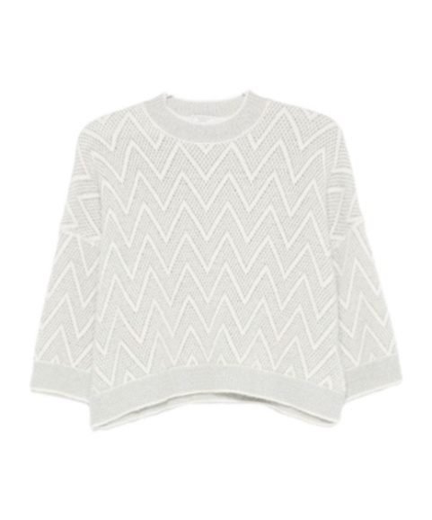 Peserico Knit Sweater Chevron Pattern In White