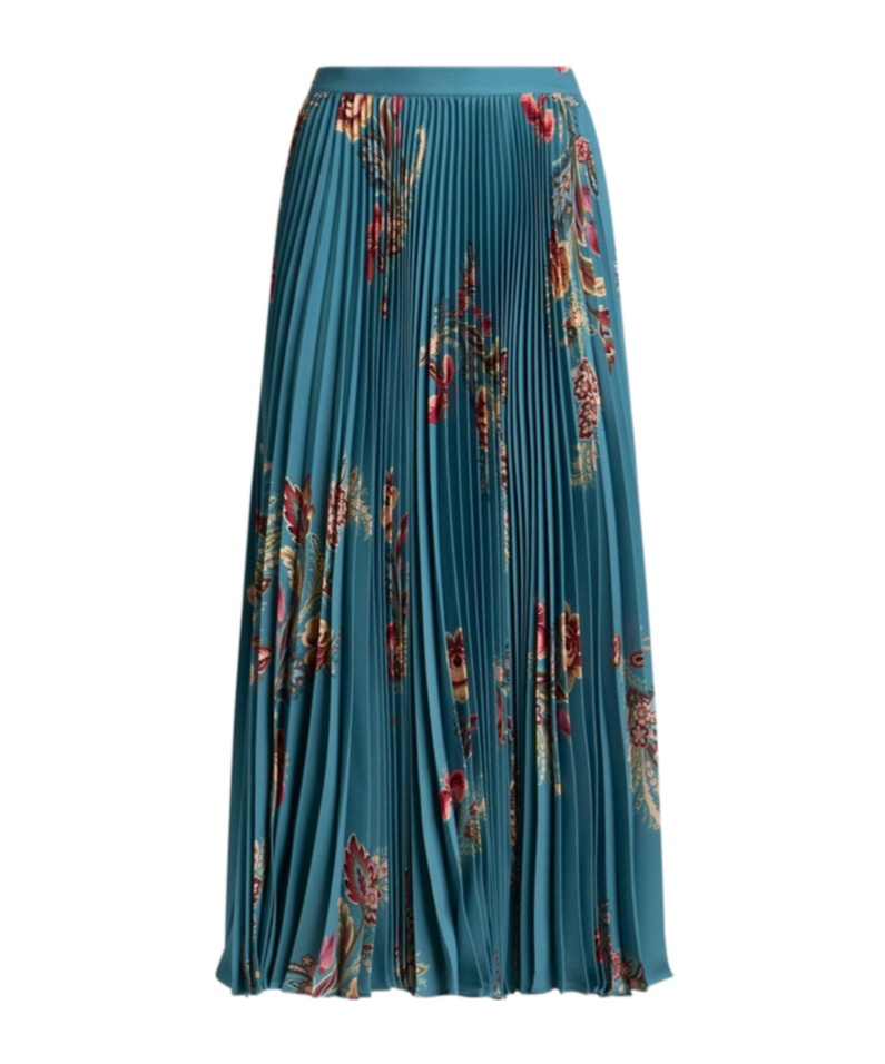 Etro Pleated Floral-print Midi Skirt In Blue