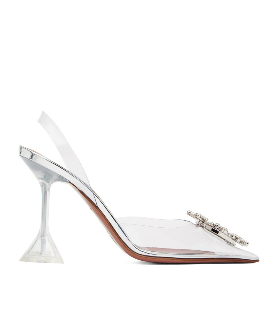 Amina Muaddi Transparent Begum Glass Slingback Heels In White