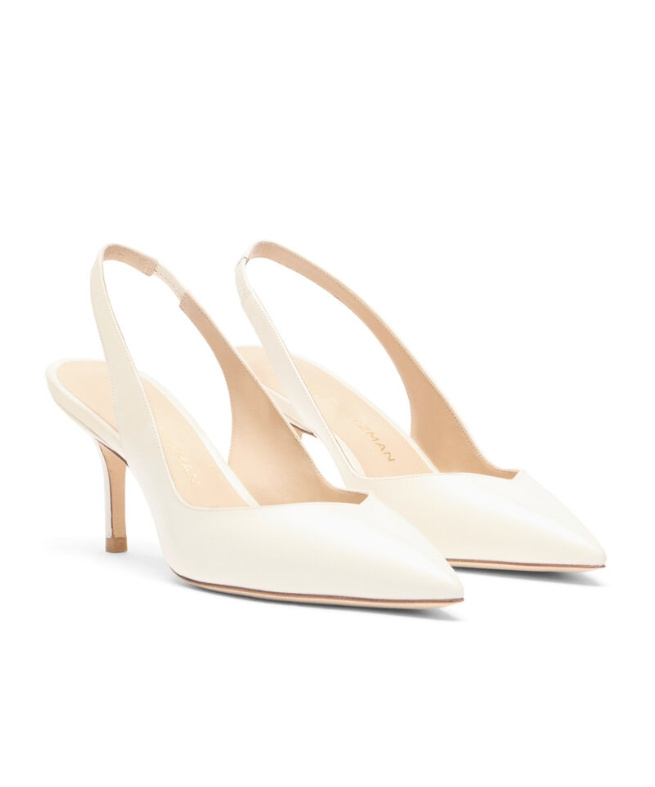 Stuart Weitzman Pointed Toe Slingback Heels With Delicate Strap In White
