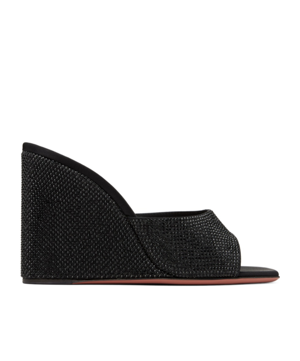 Amina Muaddi Black Lupita Crystal Wedge Heeled Sandals In Black