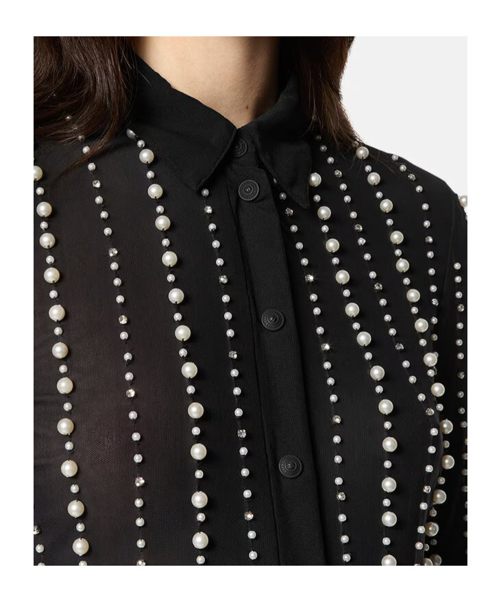 Versace Jeans Faux-pearl Shirt In Black