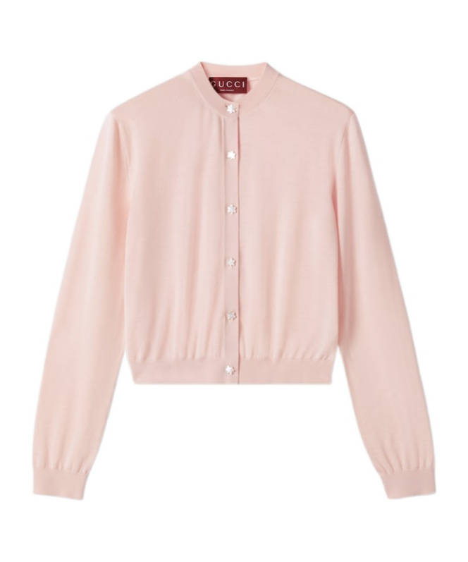 Gucci Long-sleeved Knitted Cardigan In Pink