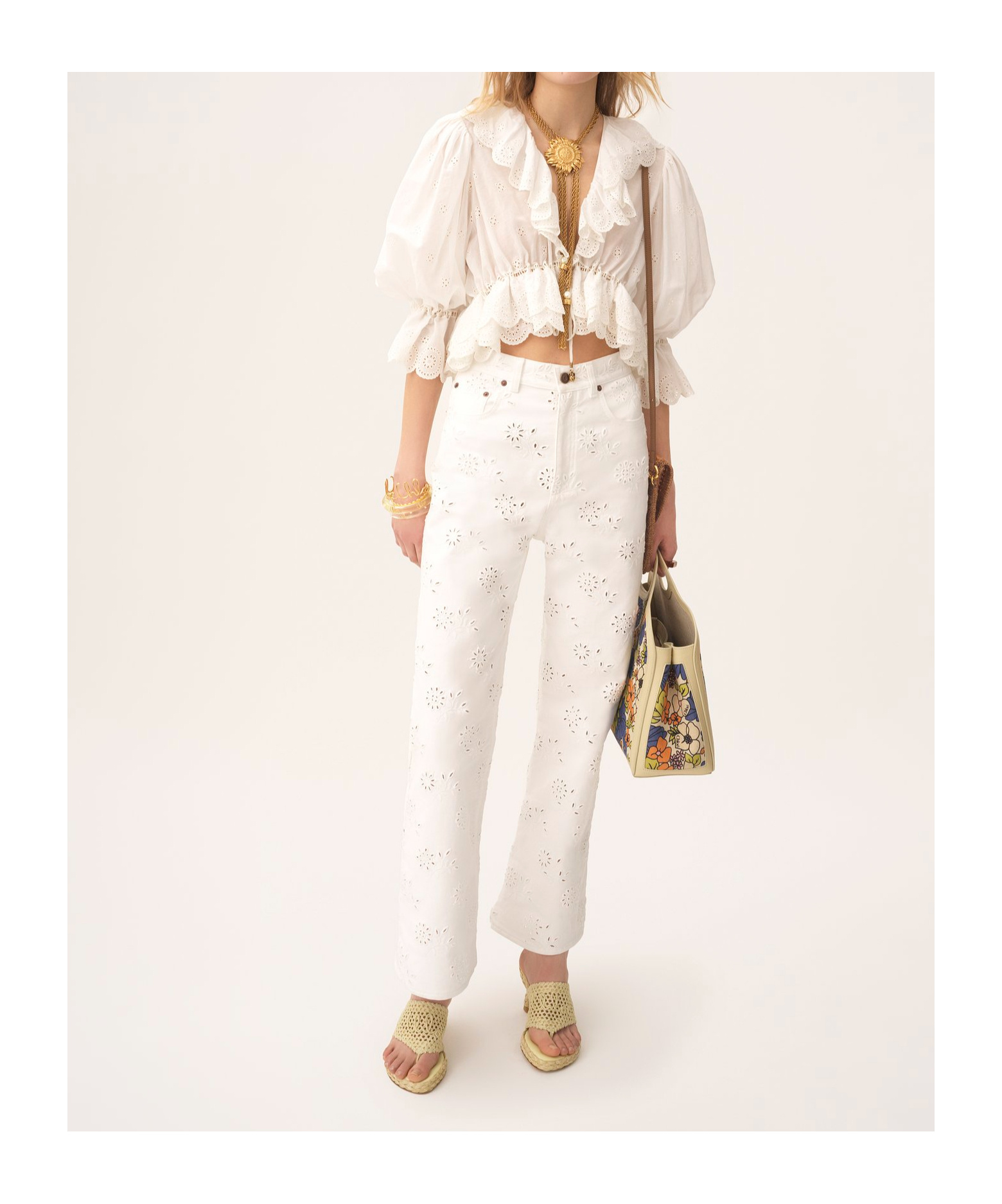 Chloé V-neck Ruffle Top In Cotton Voile In White