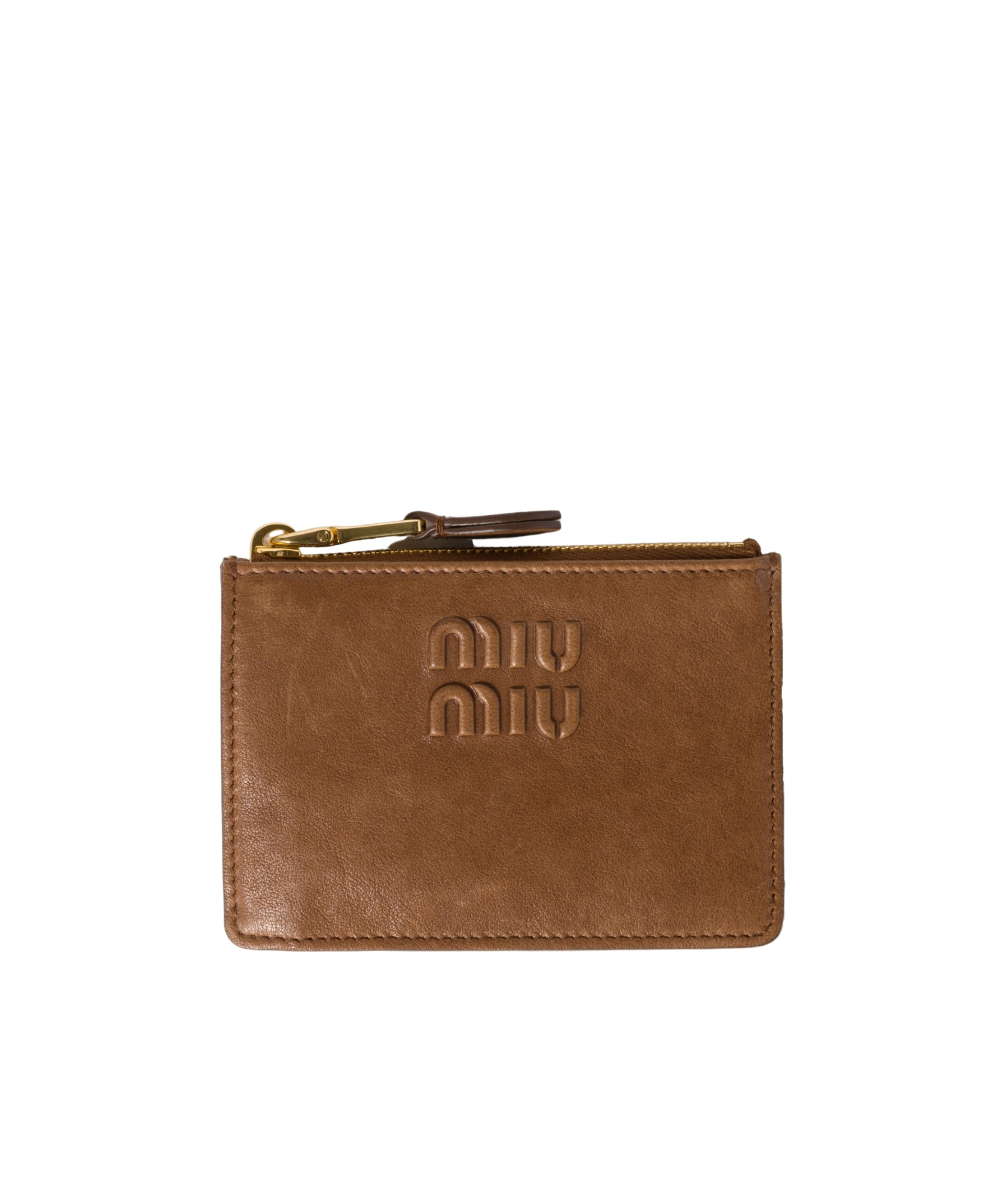 Miu Miu Embossed-logo Card Holder In Brown