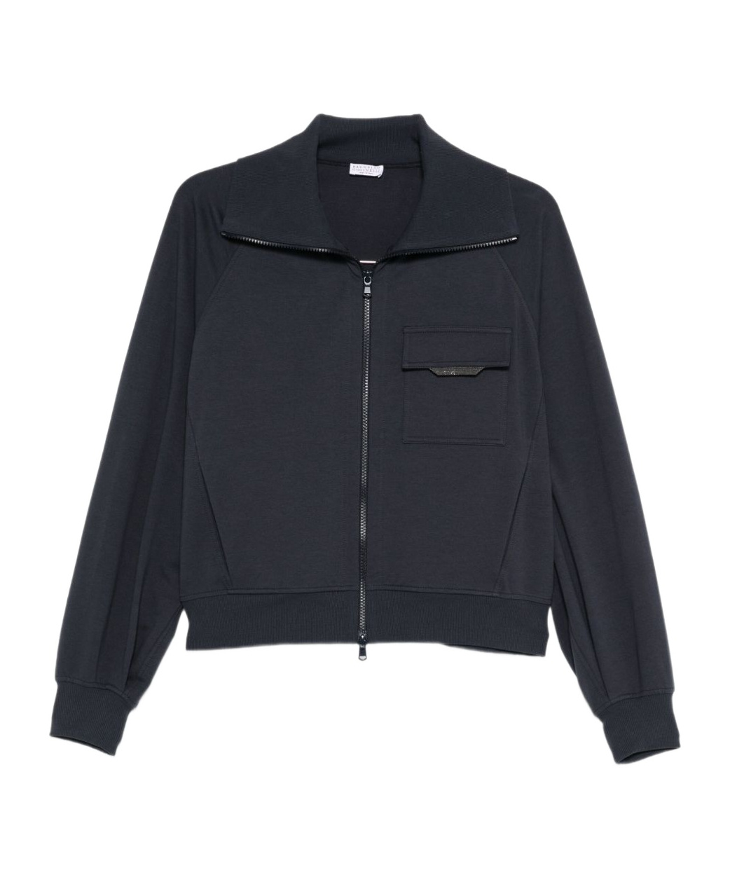 Brunello Cucinelli Cotton Zip Sweatshirt Chest Pocket In Blue