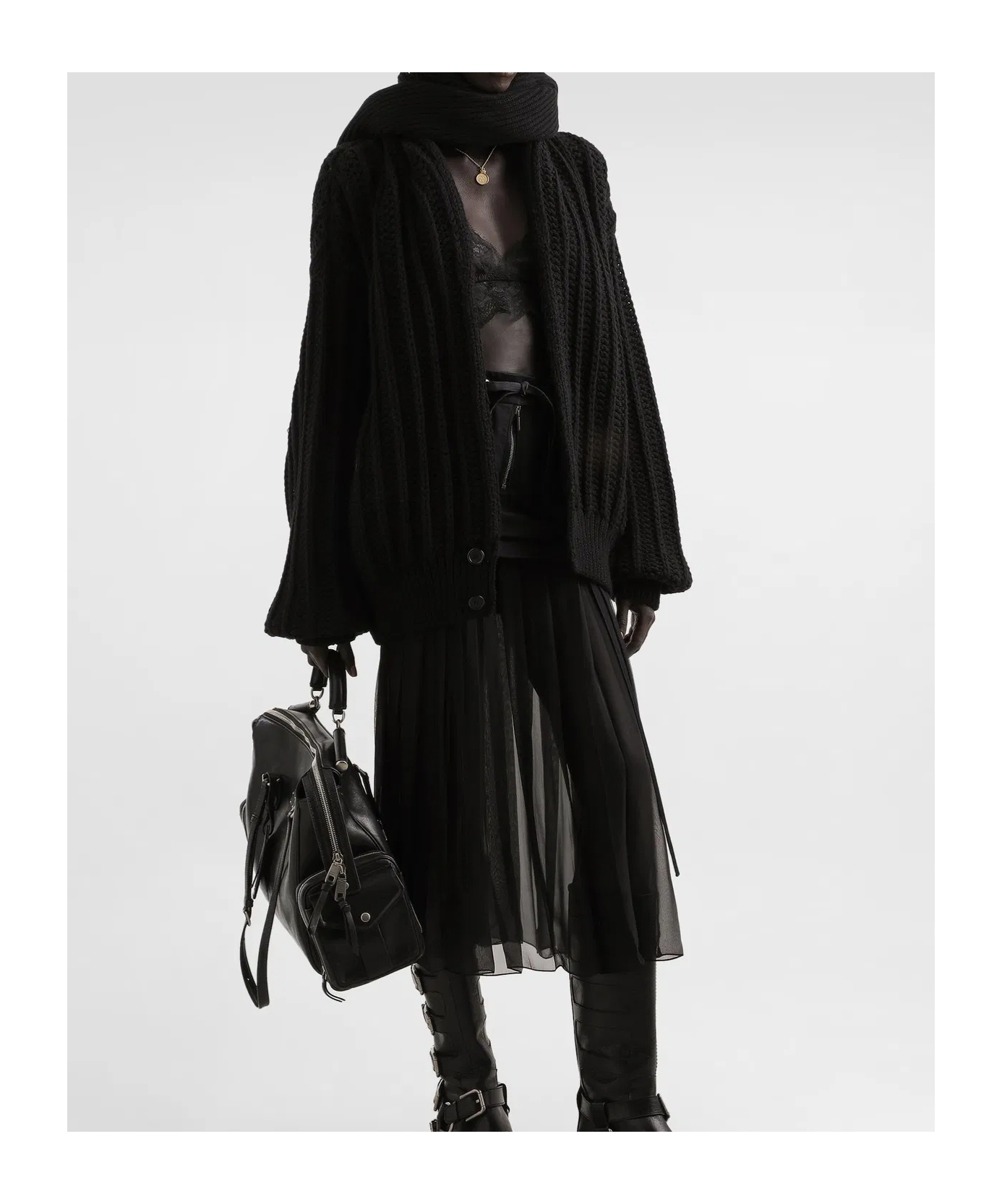 Dolce & Gabbana Chunky Knit Ribbed Cardigan With Long Sleeves In Black