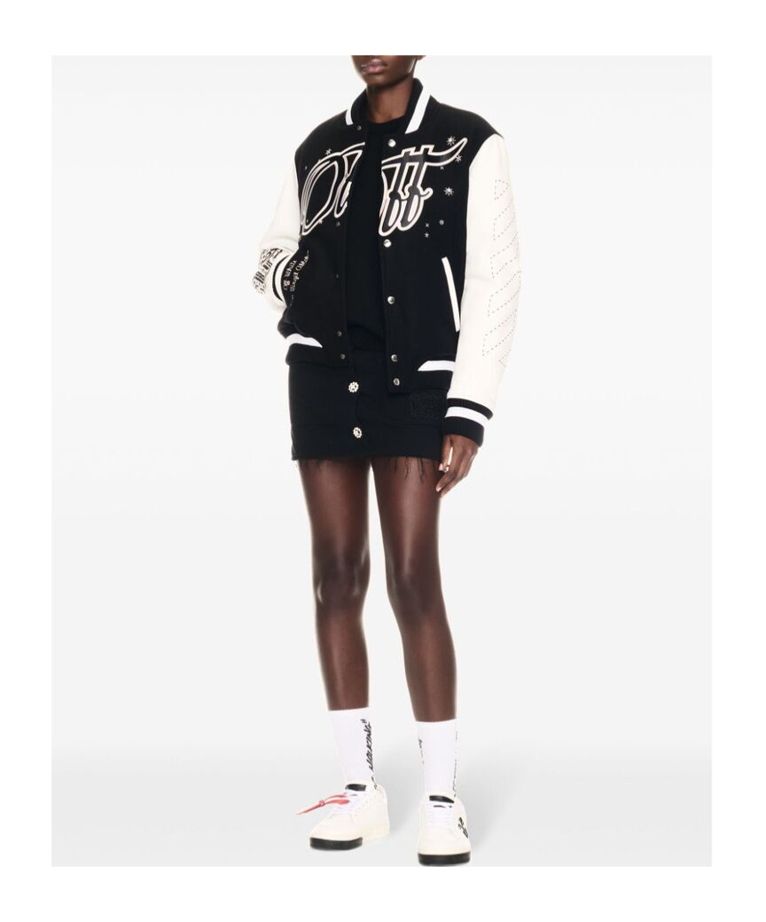 Off-white Wo Emb Bling Stars Varsity Jacket In Black
