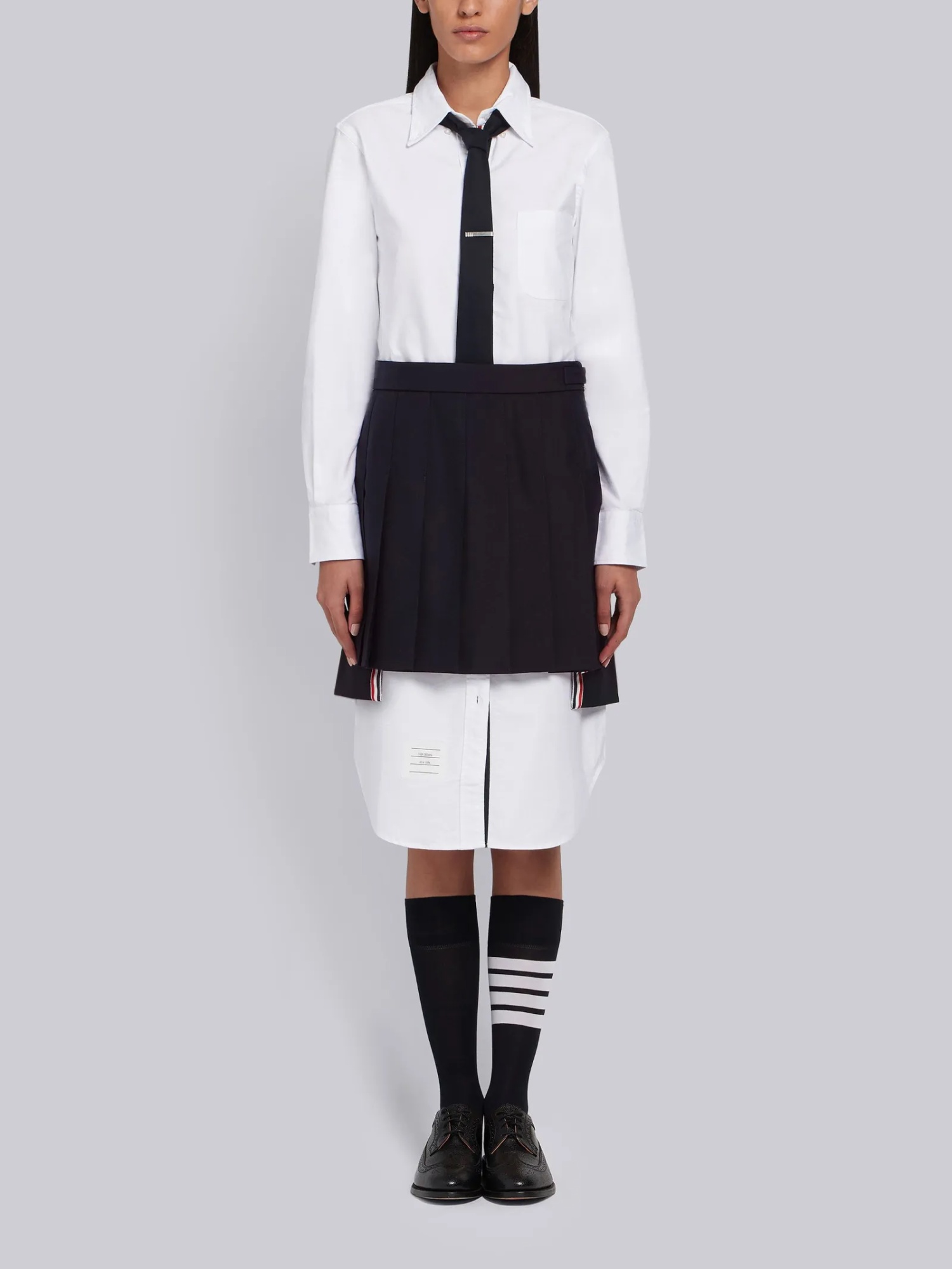 Thom Browne Graphite Wool Mini Skirt For Women In Black