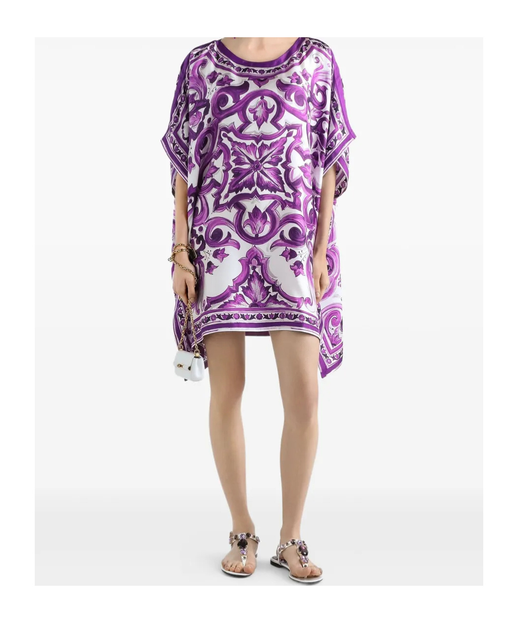 Dolce & Gabbana Kaftano In Twill Stampa Maiolica In Purple