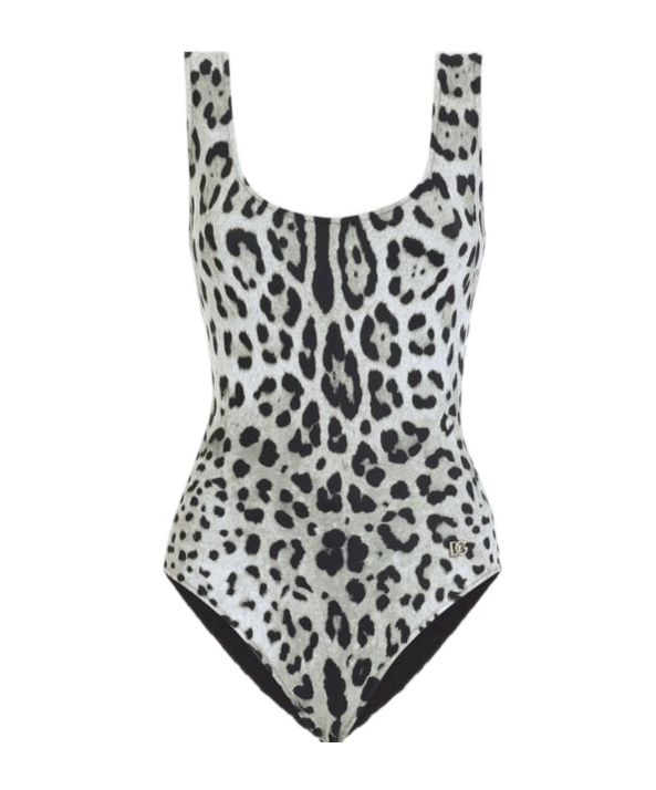 Dolce & Gabbana Leopard Print Olympic One-piece Swimsuit In Gray