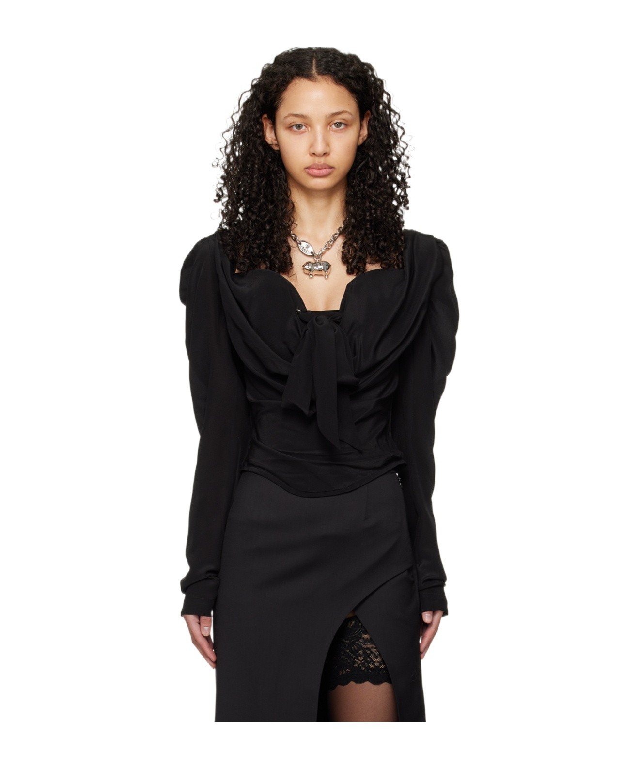 Shop Vivienne Westwood Long-sleeved Heart-neck Blouse In Black