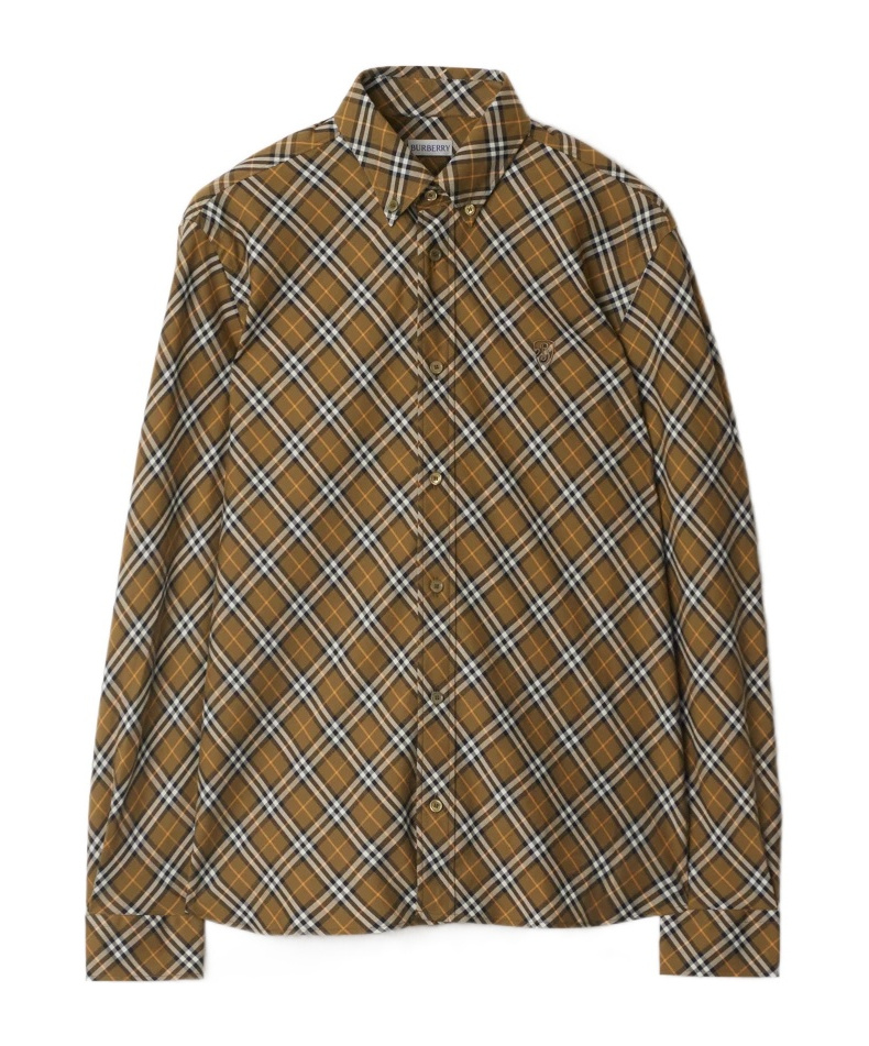 Burberry Button-down Collar Logo-embroidered Checked Cotton-flannel Shirt In Green