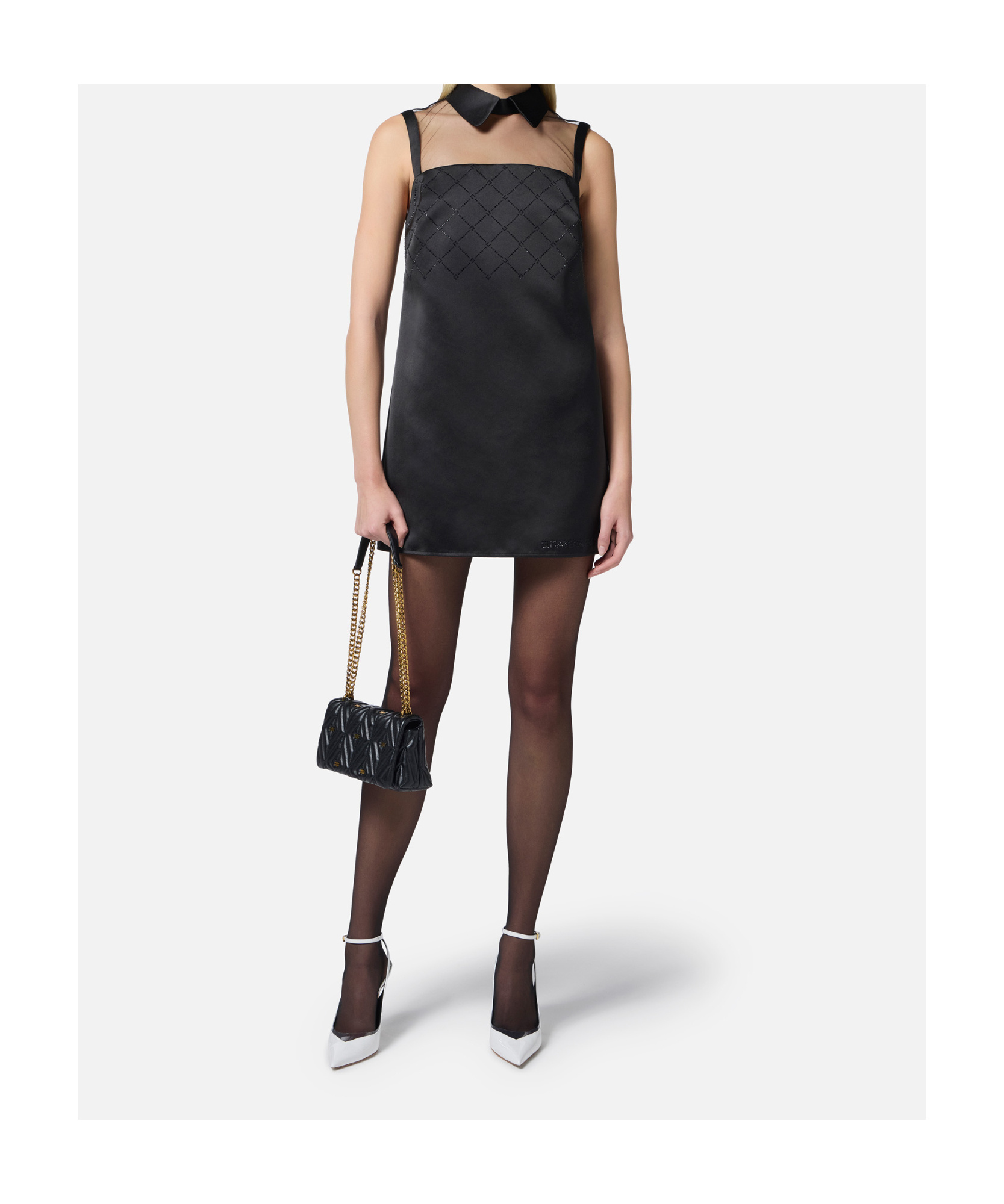 Elisabetta Franchi Dress With Embroidery And Sheer Panel In Black
