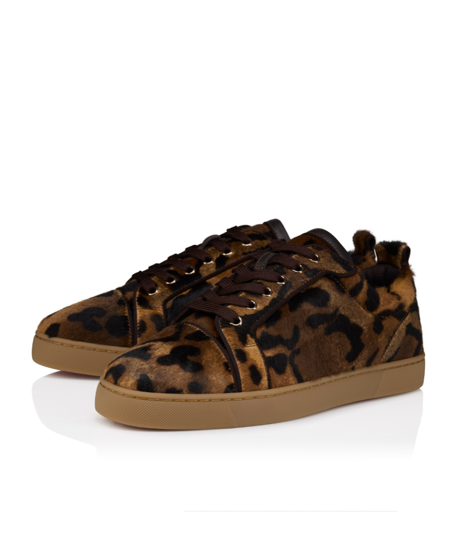 Christian Louboutin Men's Louis Junior Leopard-effect Low-top Sneakers In Brown