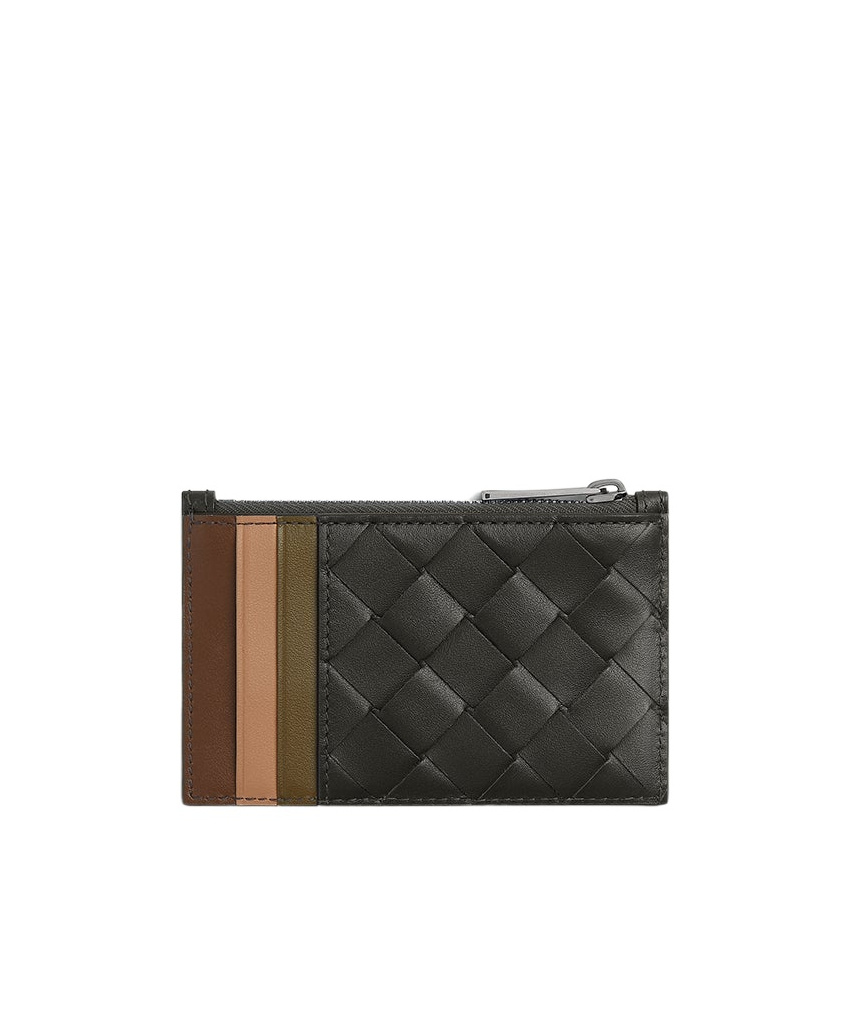 Bottega Veneta Intrecciato Zipped Card Case In Brown