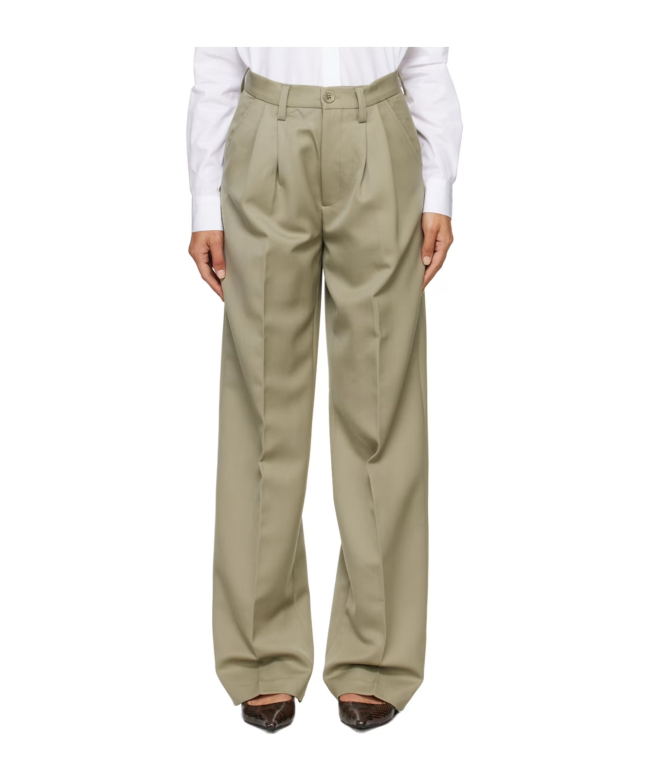 ANINE BING CARRIE PLEAT-DETAIL WOOL TROUSERS