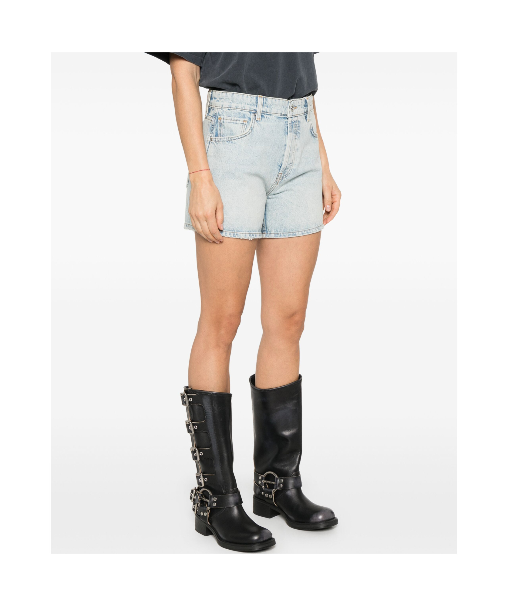 Shop Anine Bing Belt-loop Denim Shorts In White