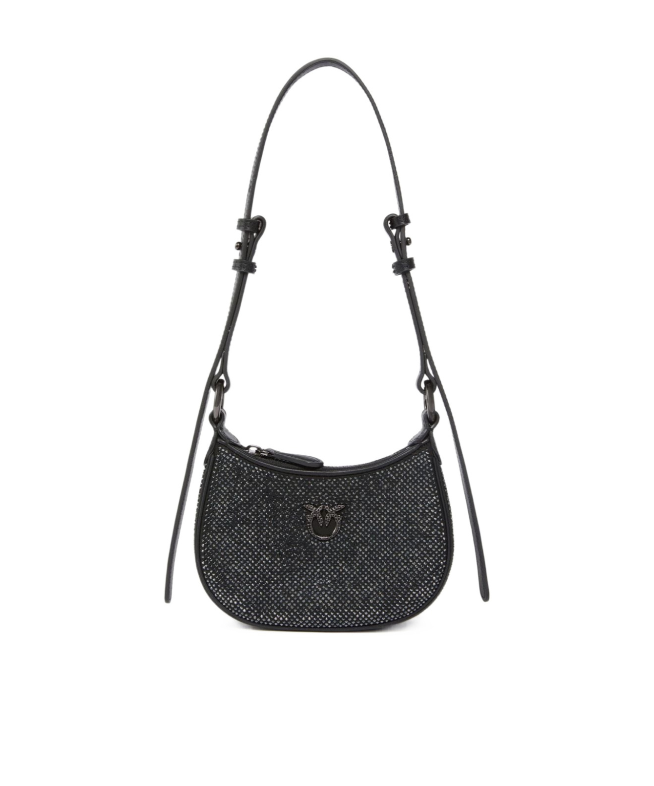 Pinko Half Moon Baby Strass Shoulder Bag In Black