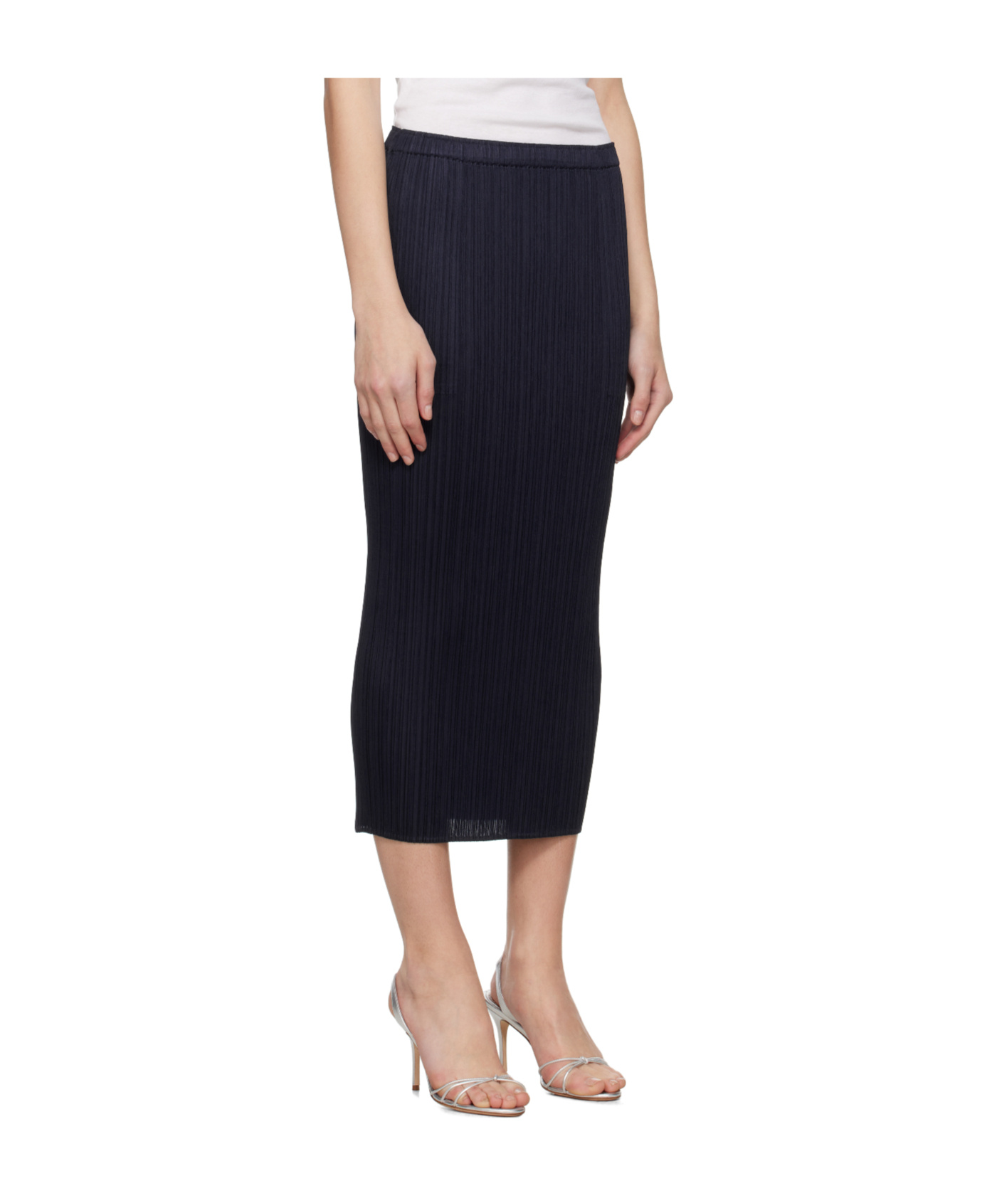 Issey Miyake Navy June New Colorful Basics 4 Midi Skirt In Blue