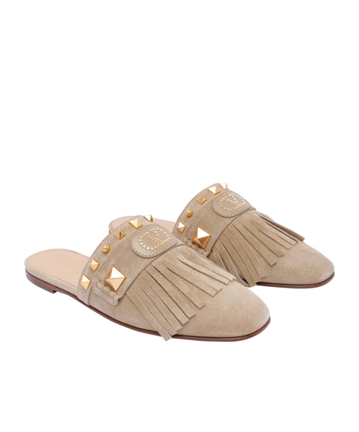 Valentino Garavani Rockstud Fringed Detailed Mules In Nude