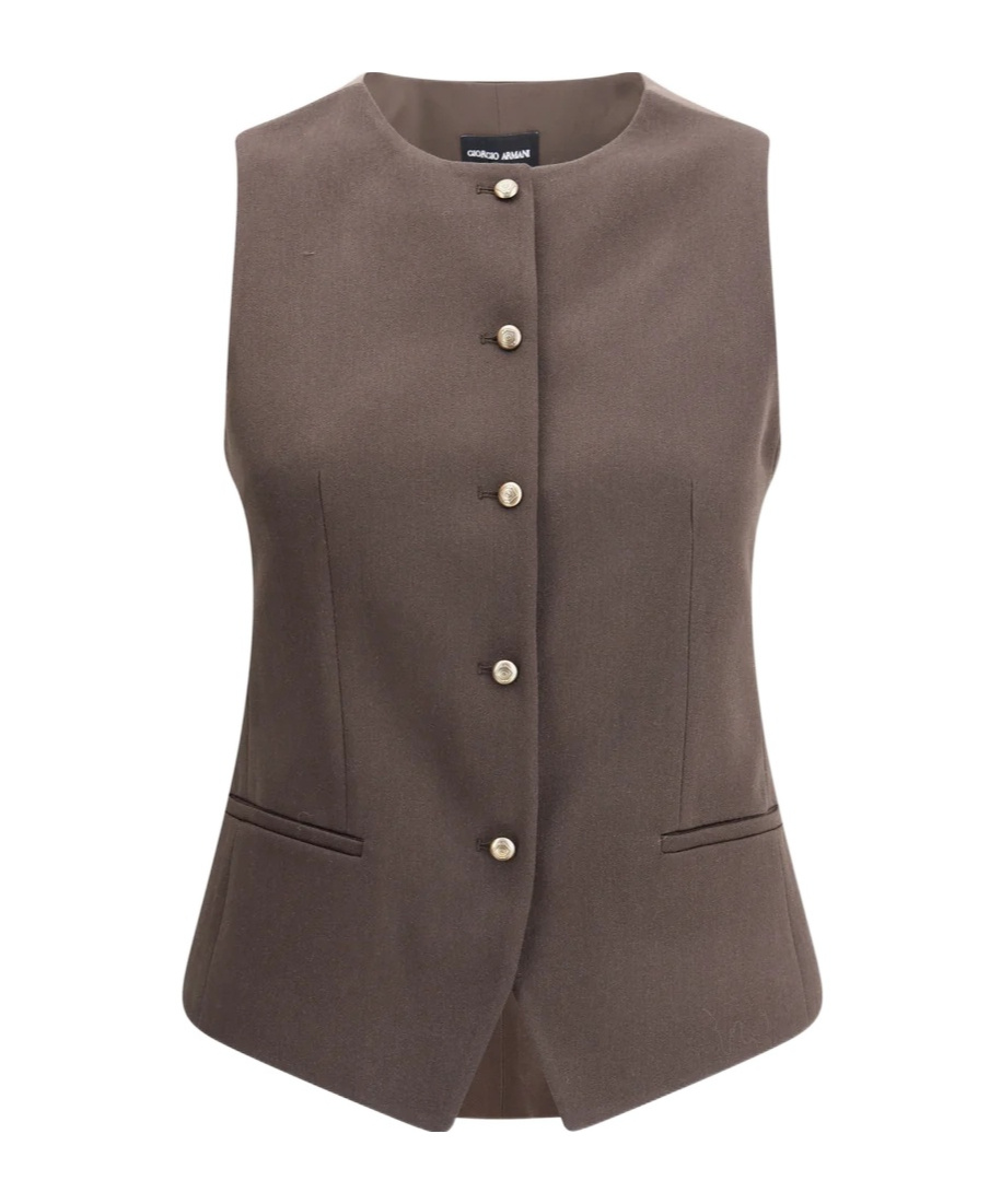 Giorgio Armani Women Single-breasted Hemp And Viscose Vest In Brown