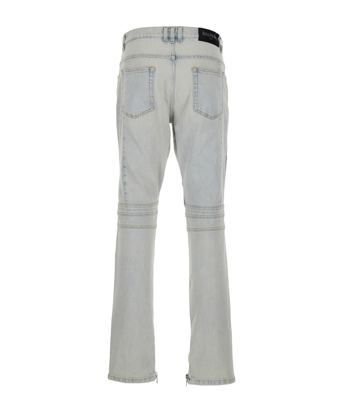 Balmain Light Blue Skinny Jeans With Logo Patch And Ribbed Knees In Gray