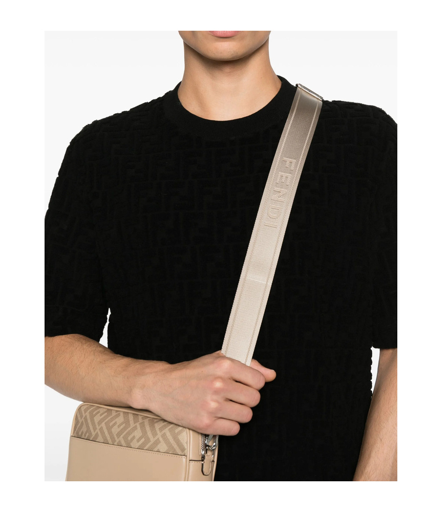 Fendi Textured Crew-neck T-shirt In Black