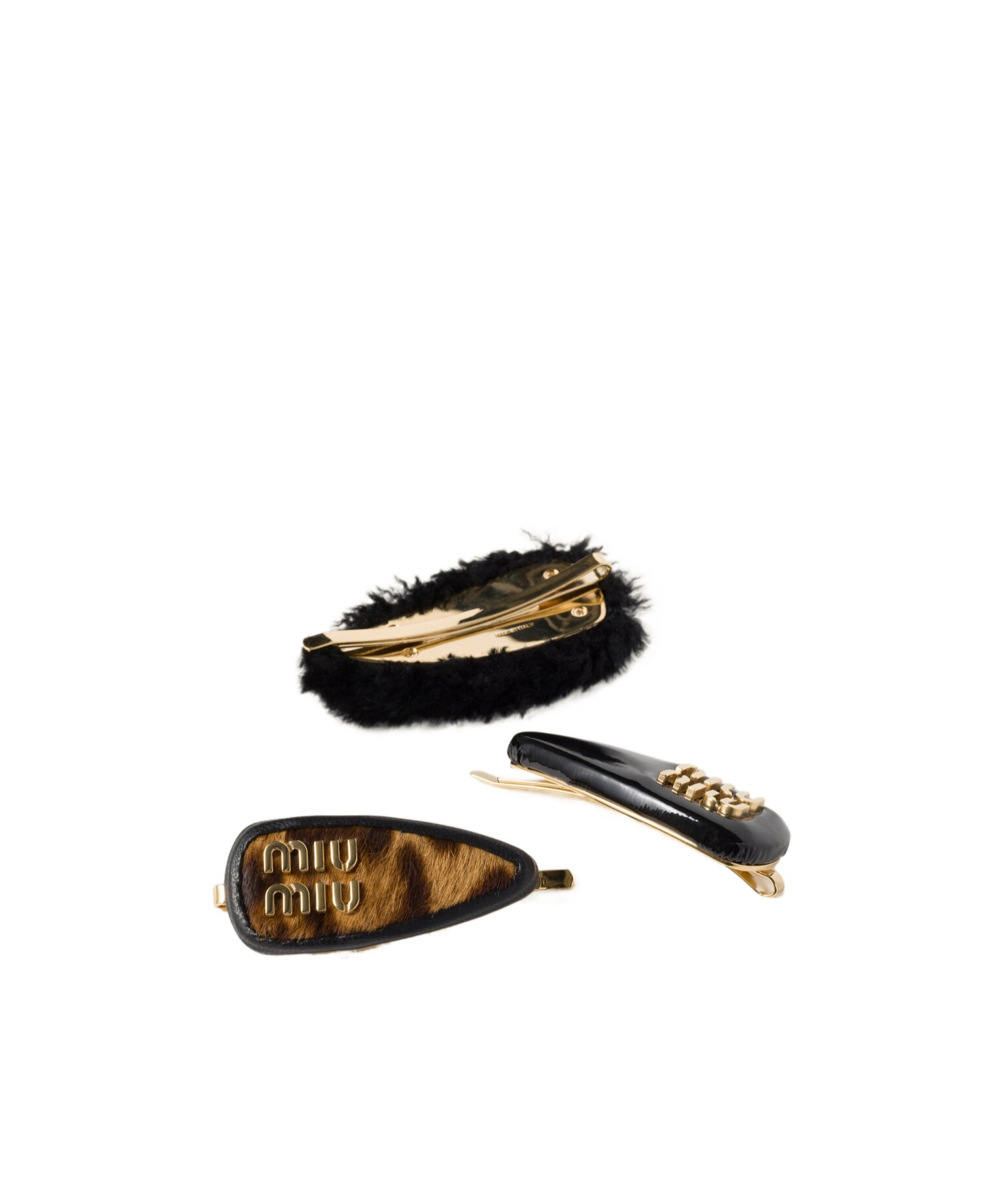 Miu Miu Logo Hairpin Three-piece Set In Black