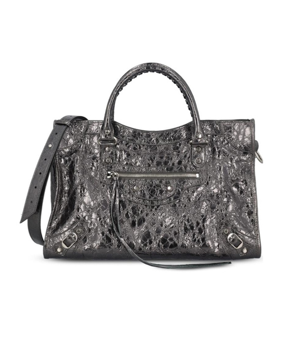Balenciaga Metallic Embossed Top Handle Bag In Black
