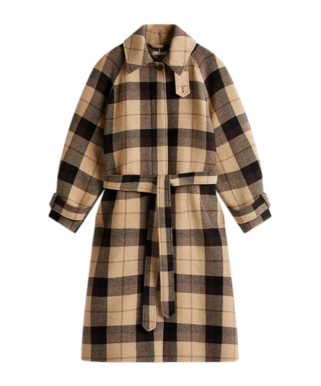 Tommy Hilfiger Check Wool Blend Oversized Belted Coat In Brown