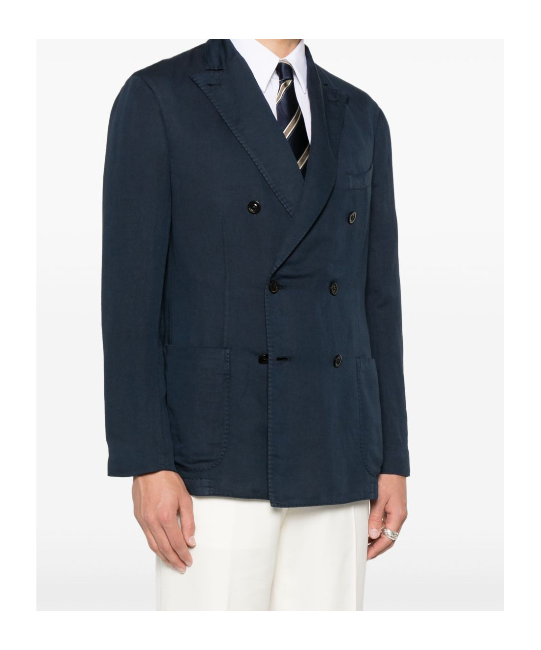 Boglioli Navy Blue Double-breasted Cotton Jacket In Black