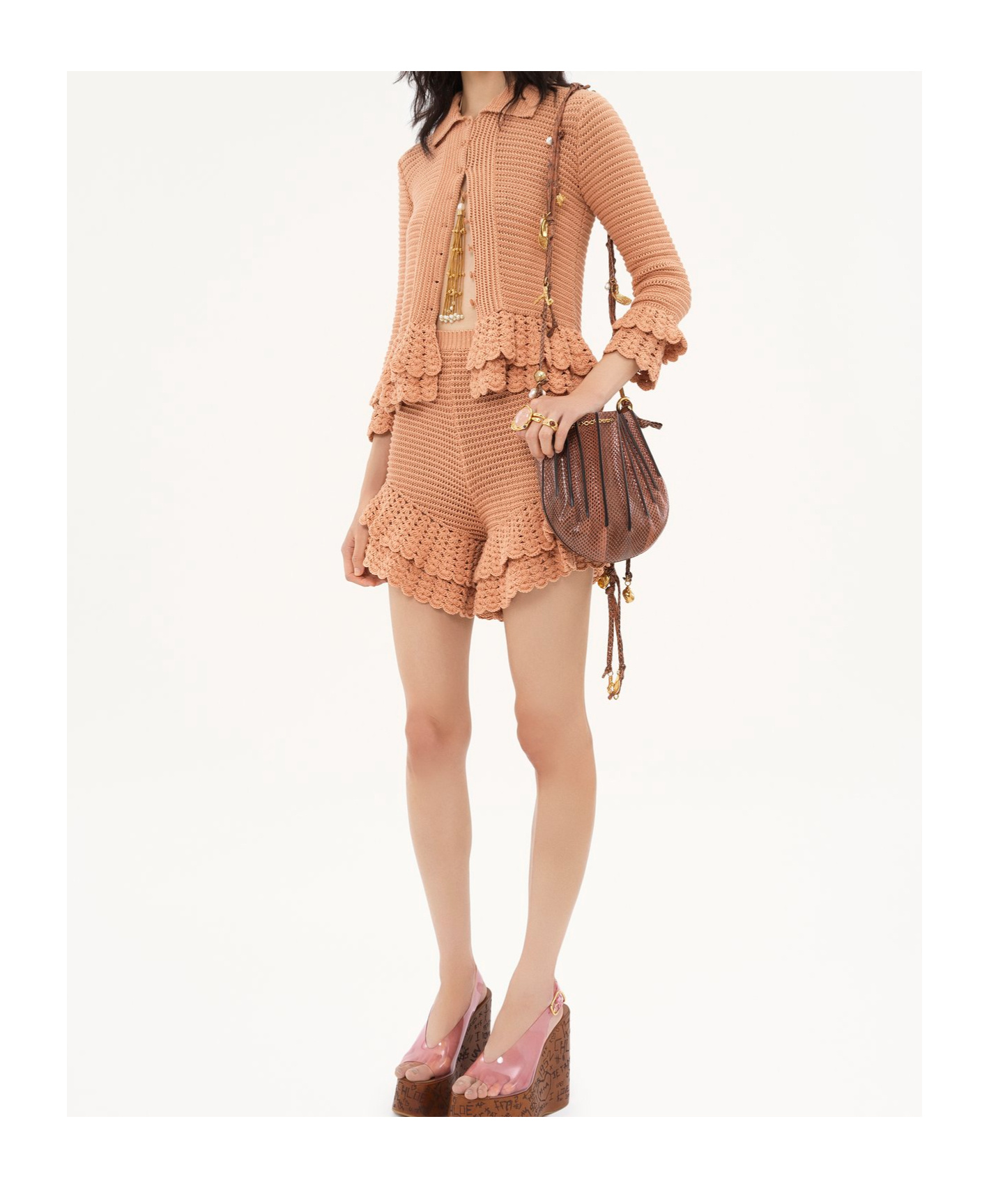 Shop Chloé Crochet-knit Cotton Cardigan In Nude
