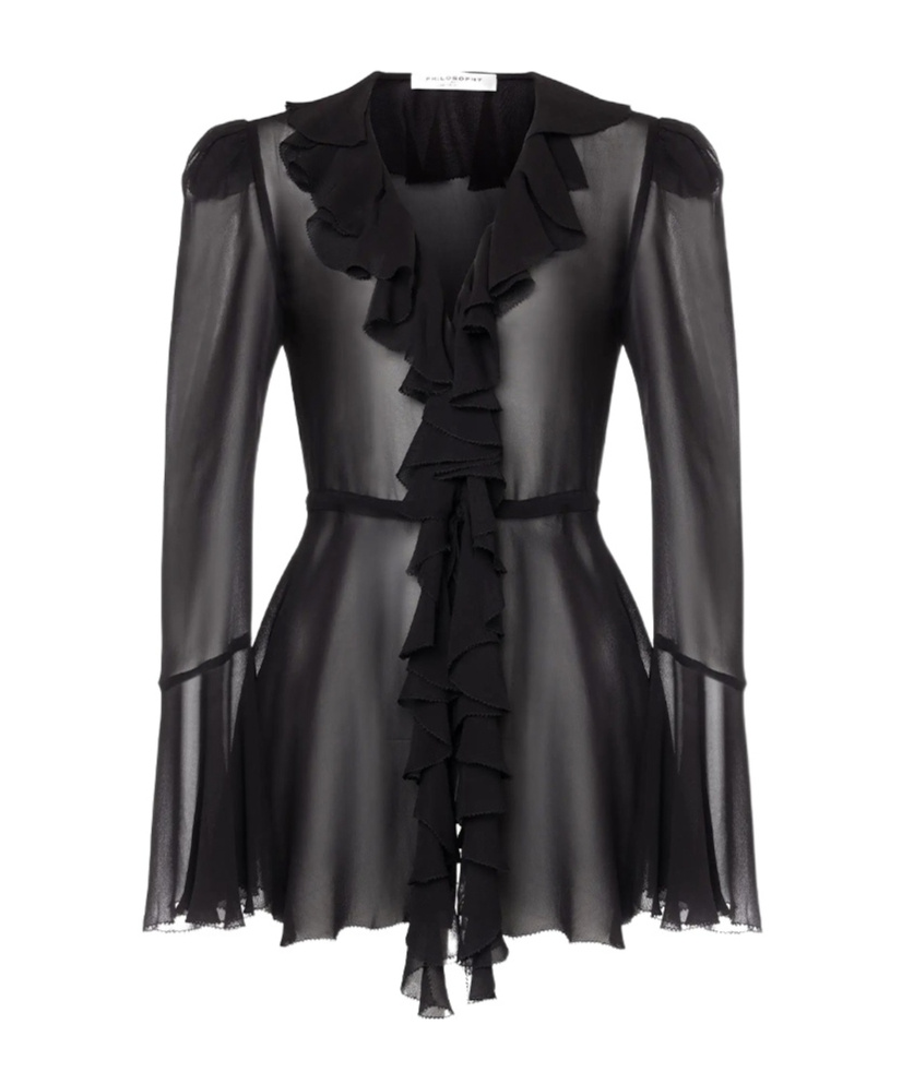 Philosophy Di Lorenzo Serafini Ruffled Georgette Shirt In Gray